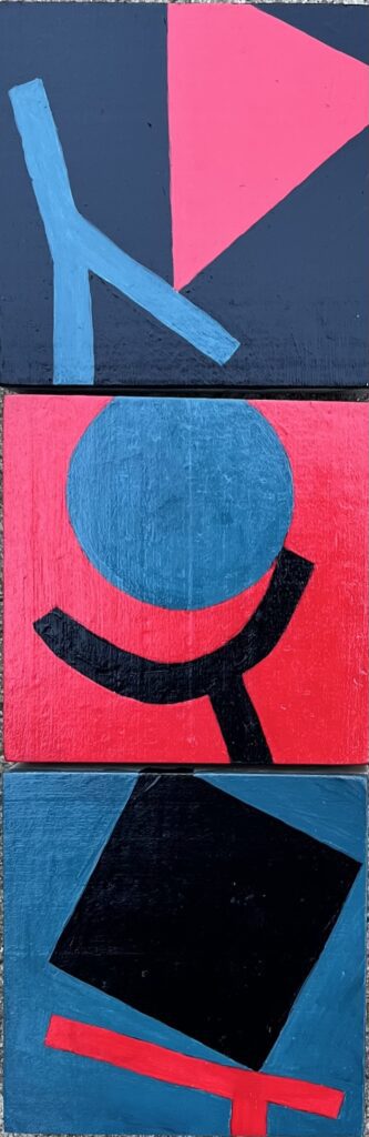 Out of Balance, triptych, 12.25 in. X 4 in., acrylic on board, 2022