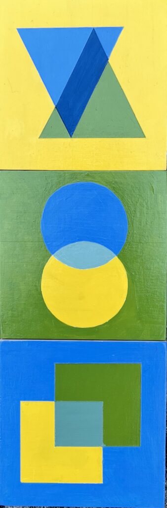 GEOS, triptych, 12.25 in. X 4 in., acrylic on board, 2021